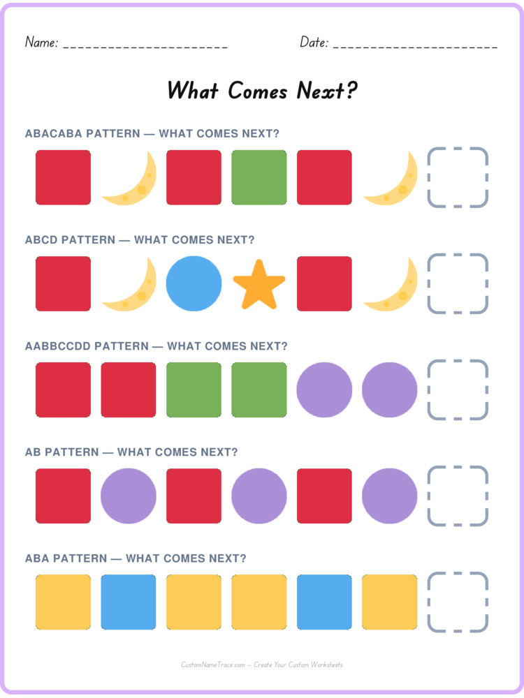 Mixed Review pattern worksheet 203 for kids