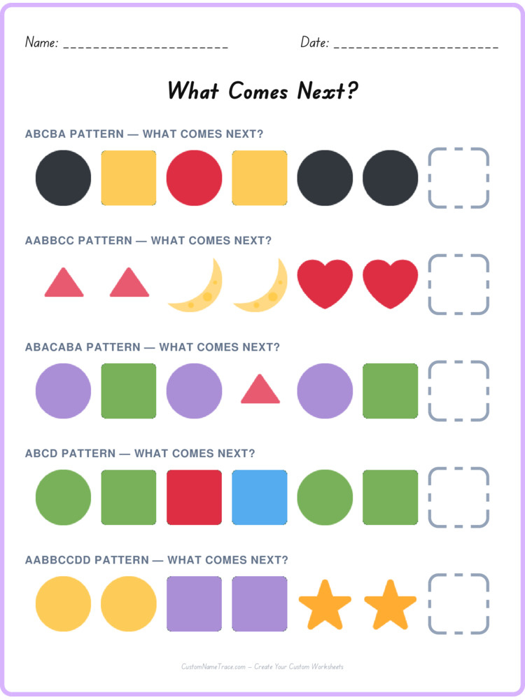 Mixed Review pattern worksheet 204 for kids