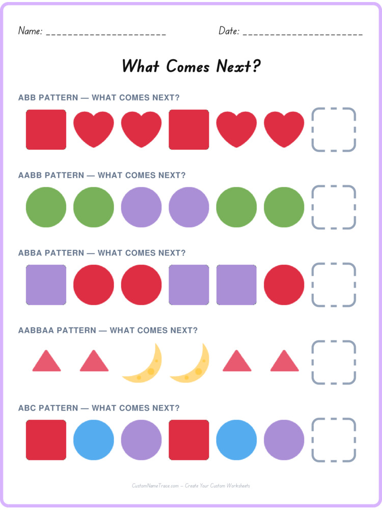 Mixed Review pattern worksheet 206 for kids