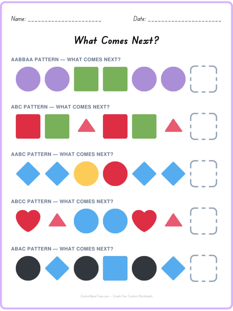 Mixed Review pattern worksheet 207 for kids