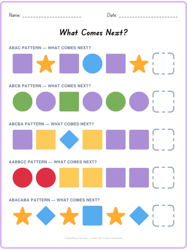 Mixed Review pattern worksheet 21 for kids
