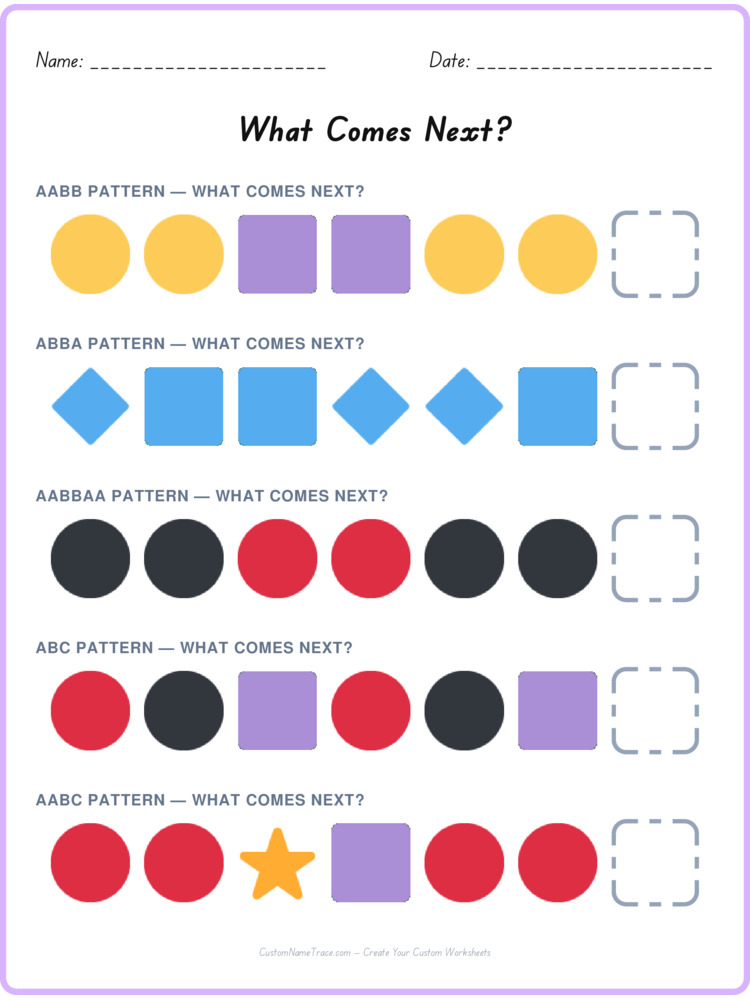 Mixed Review pattern worksheet 210 for kids