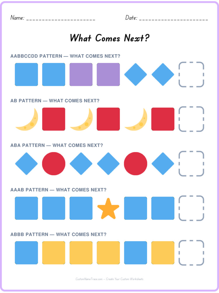 Mixed Review pattern worksheet 22 for kids