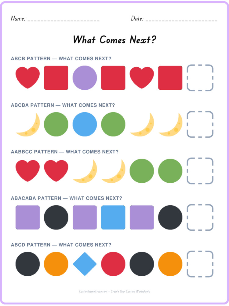 Mixed Review pattern worksheet 224 for kids