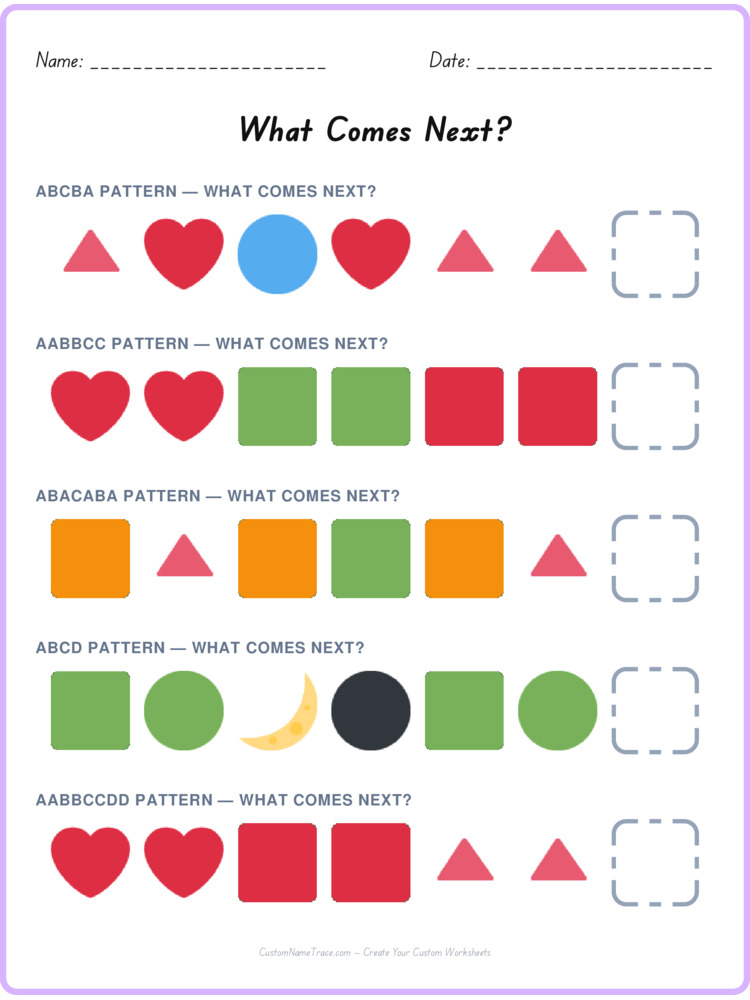 Mixed Review pattern worksheet 23 for kids