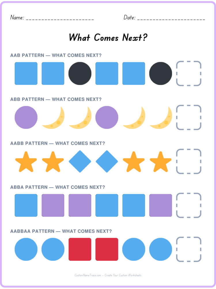 Mixed Review pattern worksheet 230 for kids