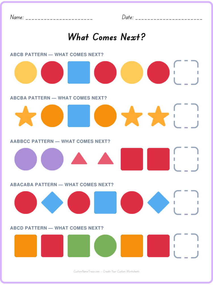 Mixed Review pattern worksheet 25 for kids