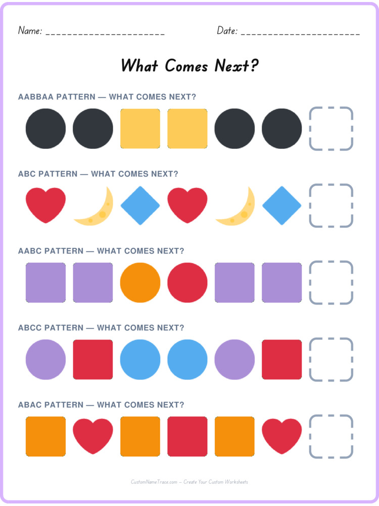 Mixed Review pattern worksheet 26 for kids