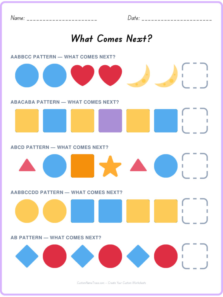 Mixed Review pattern worksheet 28 for kids