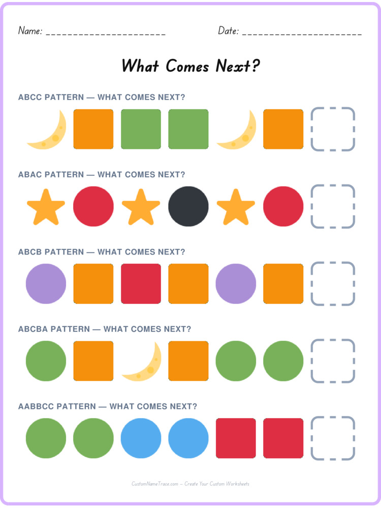 Mixed Review pattern worksheet 3 for kids