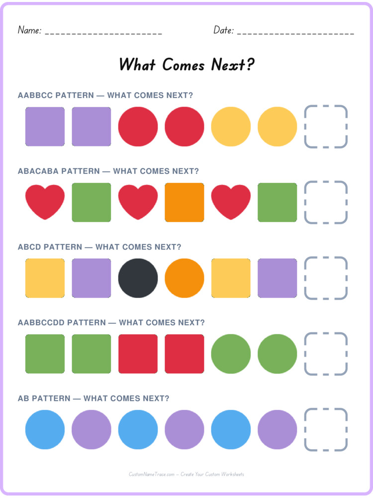 Mixed Review pattern worksheet 32 for kids