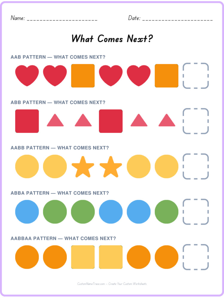 Mixed Review pattern worksheet 33 for kids