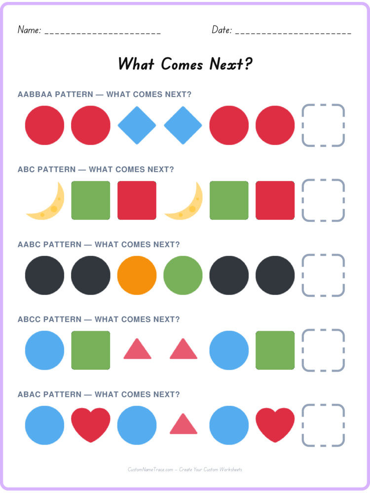 Mixed Review pattern worksheet 35 for kids