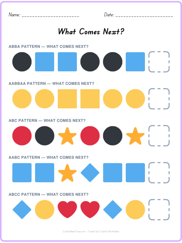 Mixed Review pattern worksheet 36 for kids