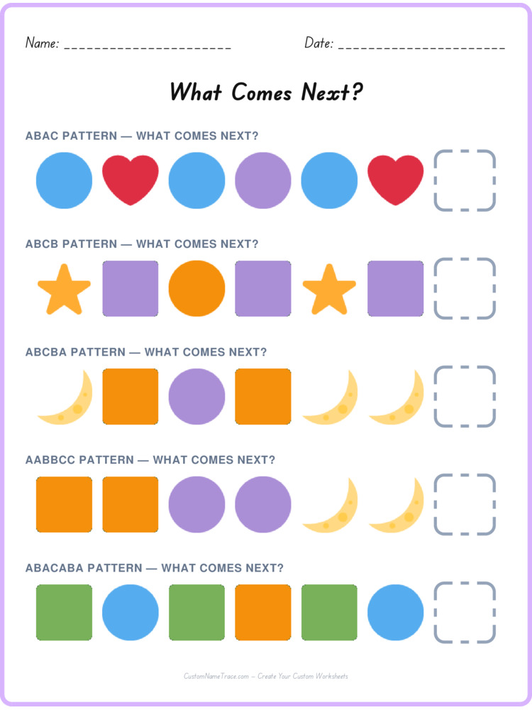 Mixed Review pattern worksheet 37 for kids