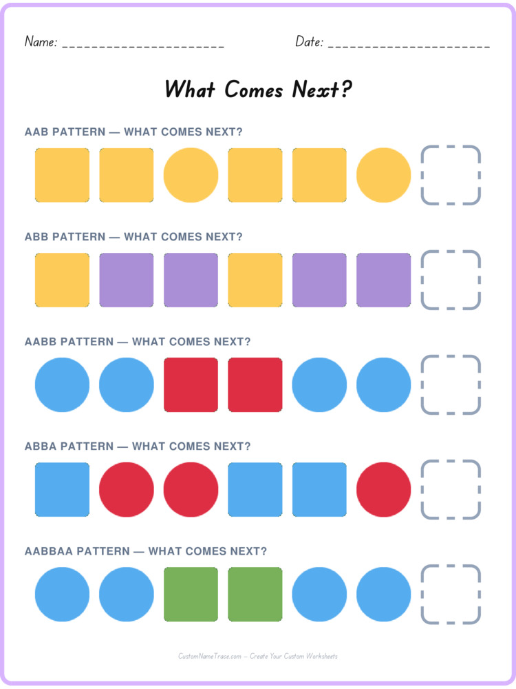 Mixed Review pattern worksheet 38 for kids