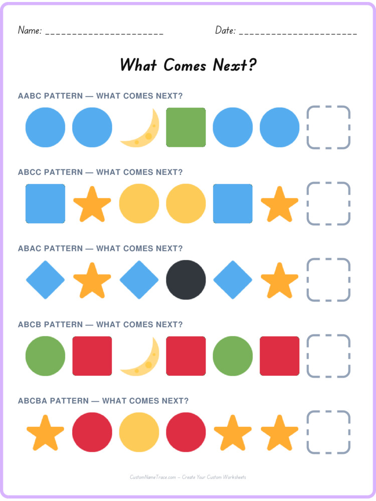 Mixed Review pattern worksheet 39 for kids