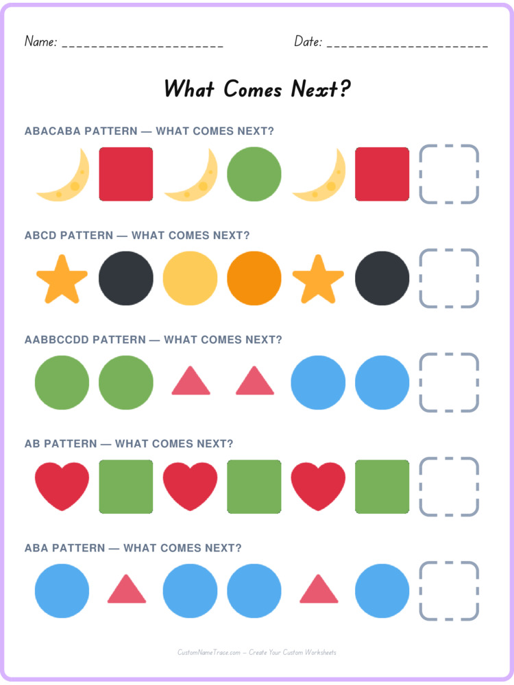 Mixed Review pattern worksheet 4 for kids