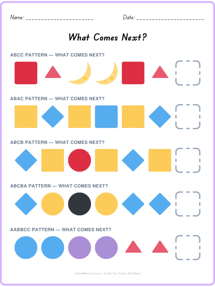 Mixed Review pattern worksheet 40 for kids