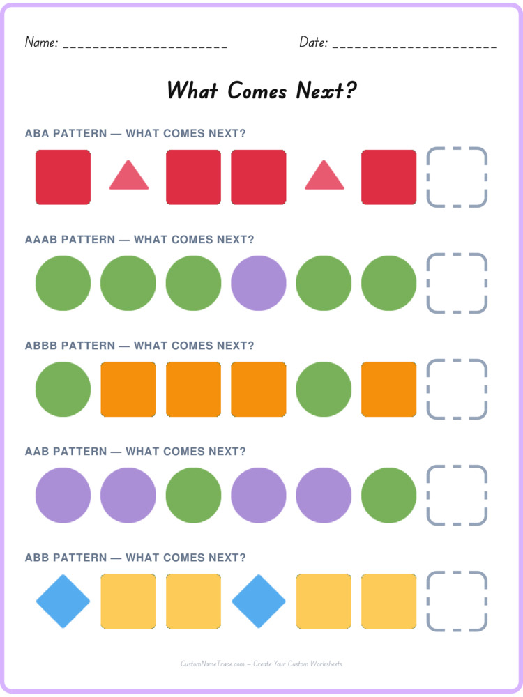 Mixed Review pattern worksheet 42 for kids
