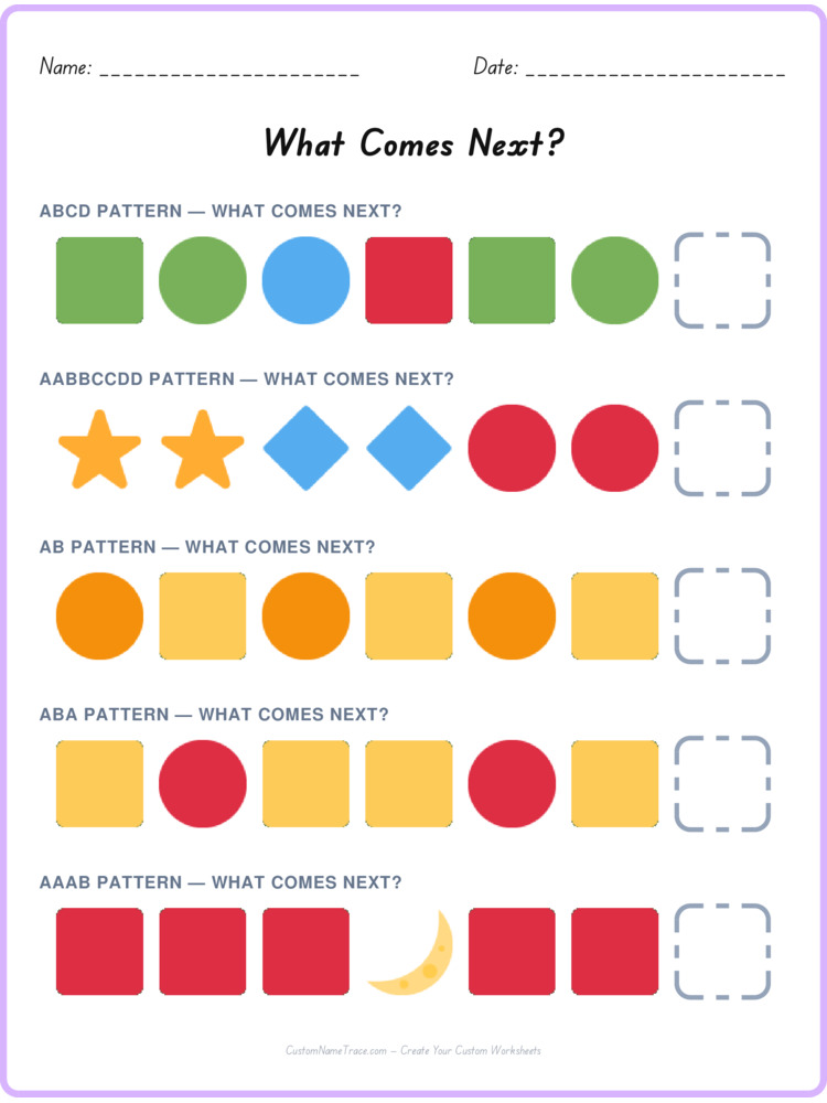 Mixed Review pattern worksheet 43 for kids