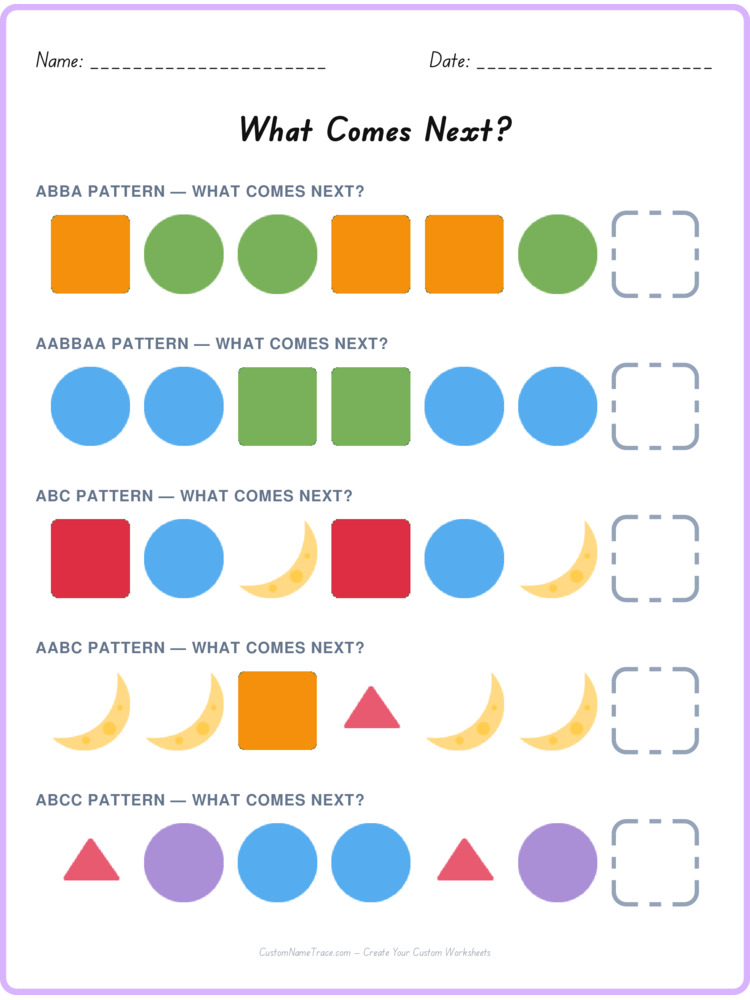 Mixed Review pattern worksheet 44 for kids