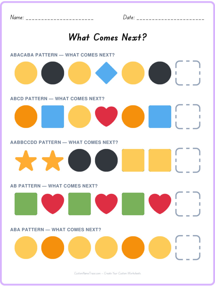 Mixed Review pattern worksheet 45 for kids