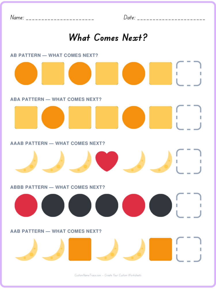 Mixed Review pattern worksheet 46 for kids