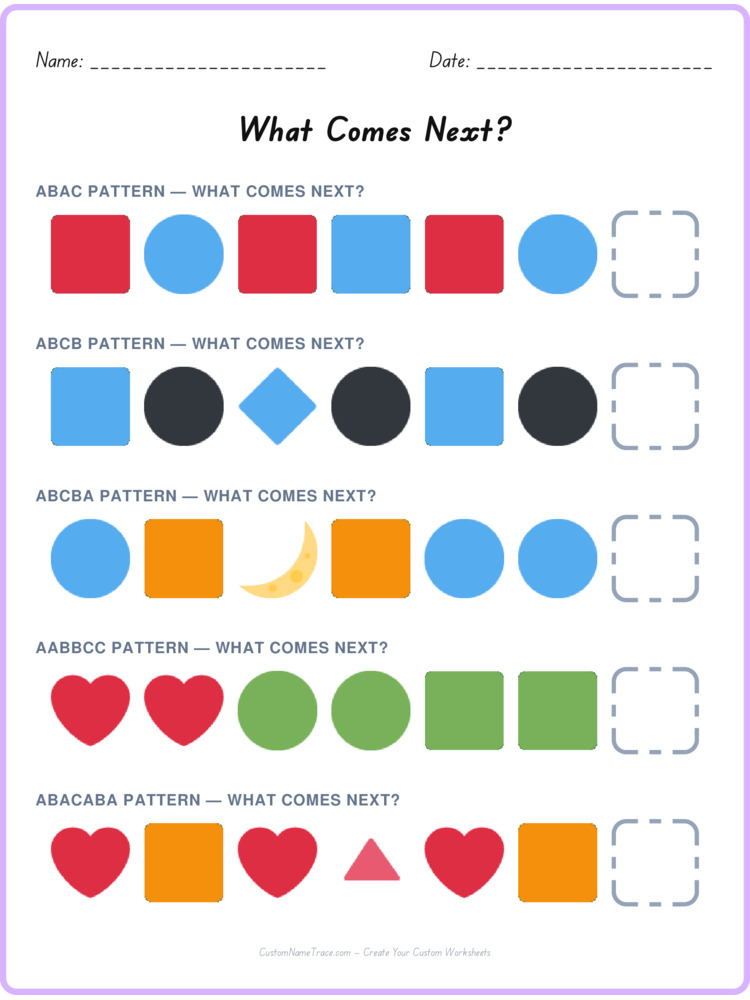 Mixed Review pattern worksheet 48 for kids
