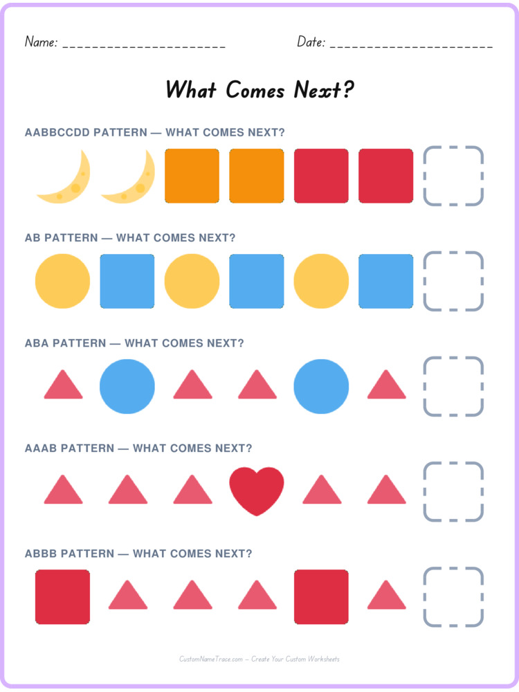 Mixed Review pattern worksheet 49 for kids