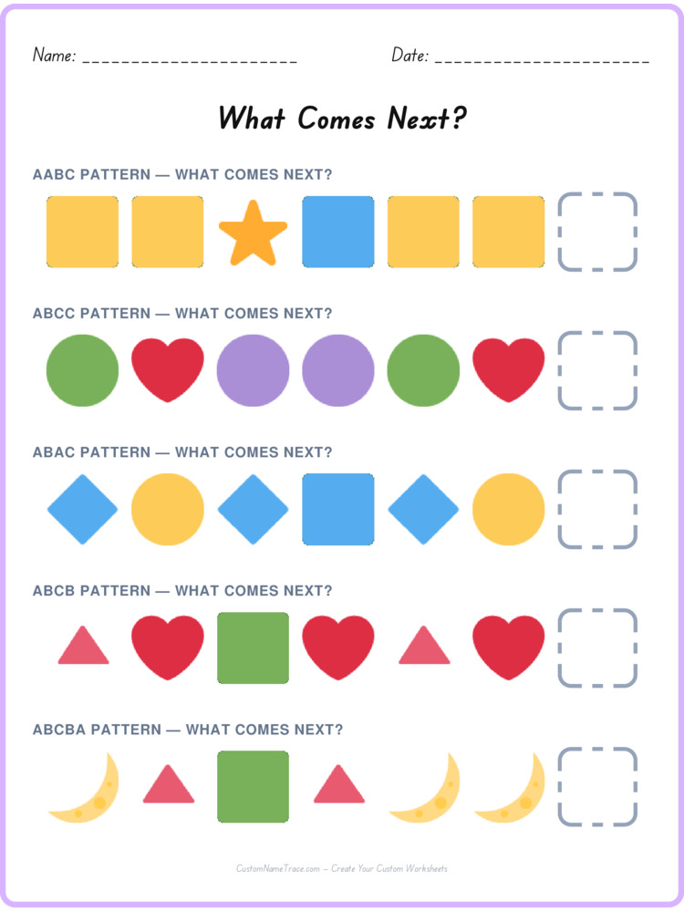 Mixed Review pattern worksheet 5 for kids