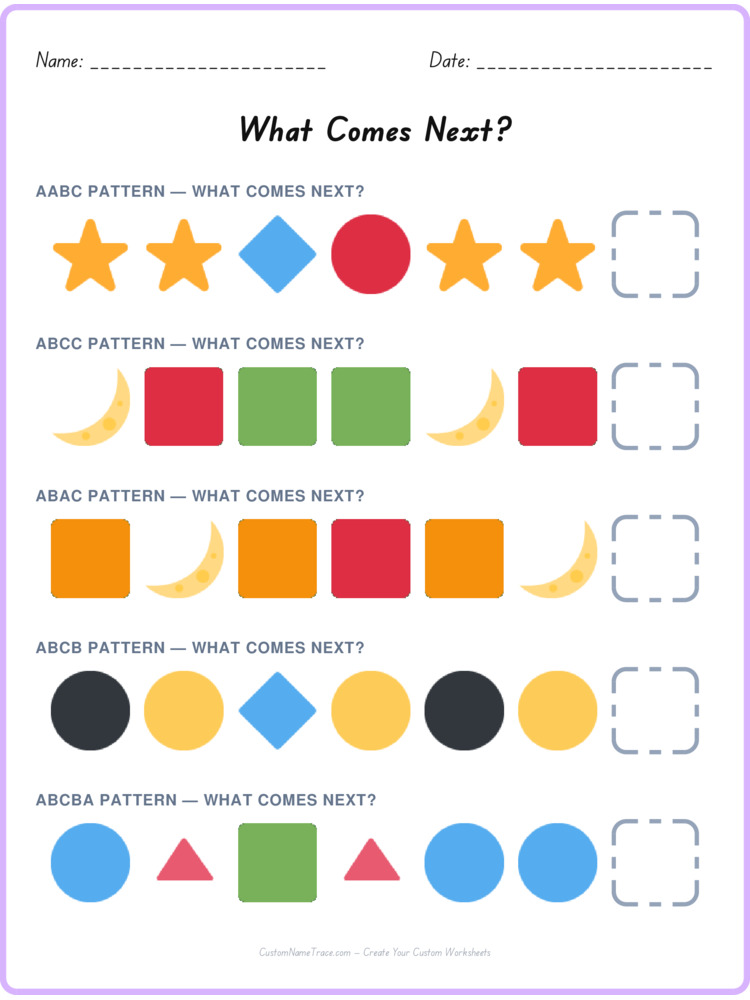 Mixed Review pattern worksheet 50 for kids