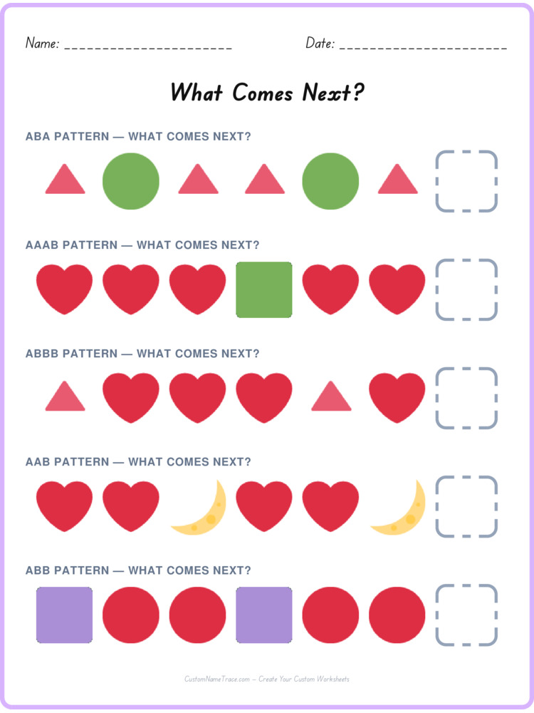 Mixed Review pattern worksheet 51 for kids