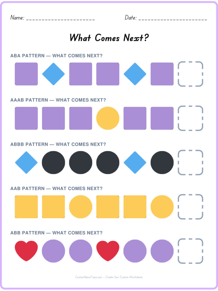 Mixed Review pattern worksheet 52 for kids