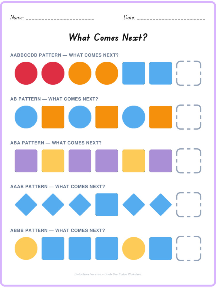 Mixed Review pattern worksheet 53 for kids