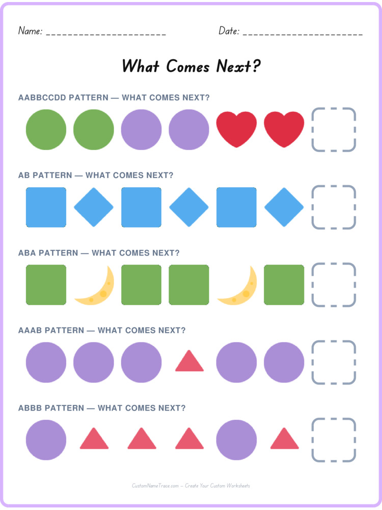 Mixed Review pattern worksheet 54 for kids