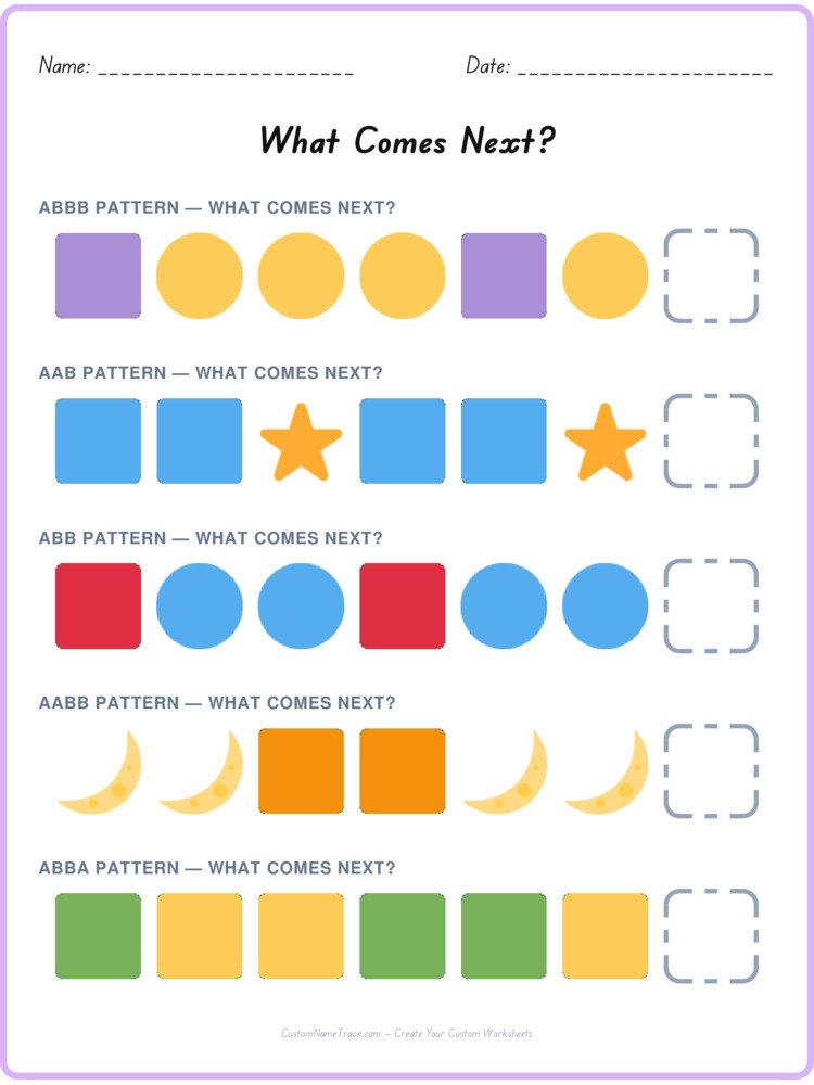 Mixed Review pattern worksheet 55 for kids