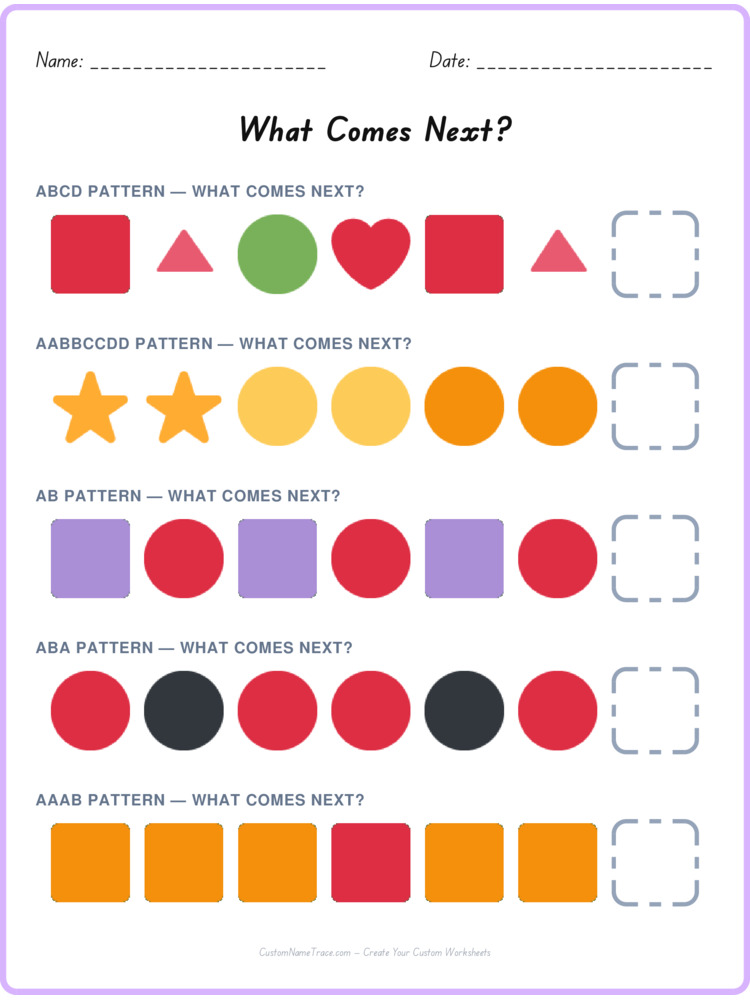 Mixed Review pattern worksheet 56 for kids