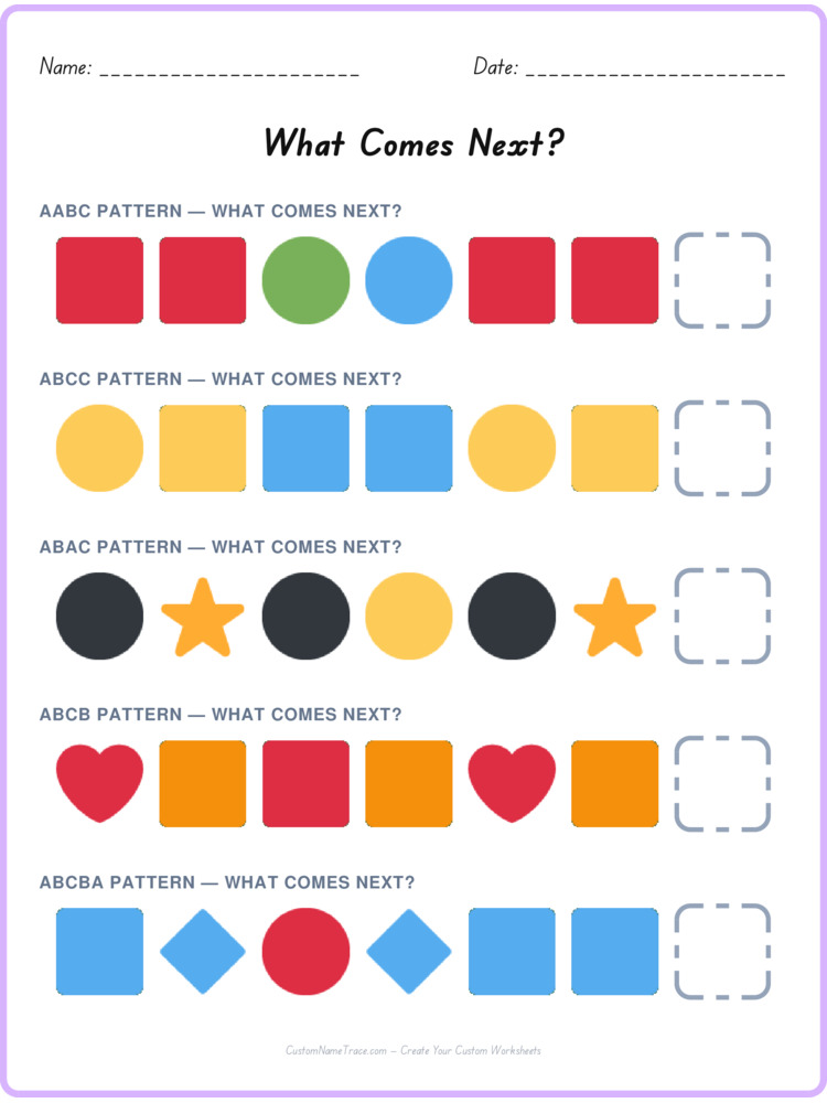 Mixed Review pattern worksheet 57 for kids
