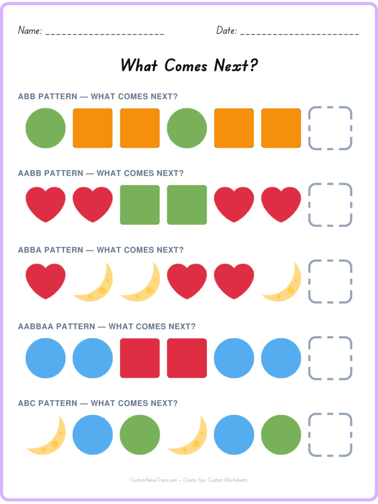Mixed Review pattern worksheet 58 for kids