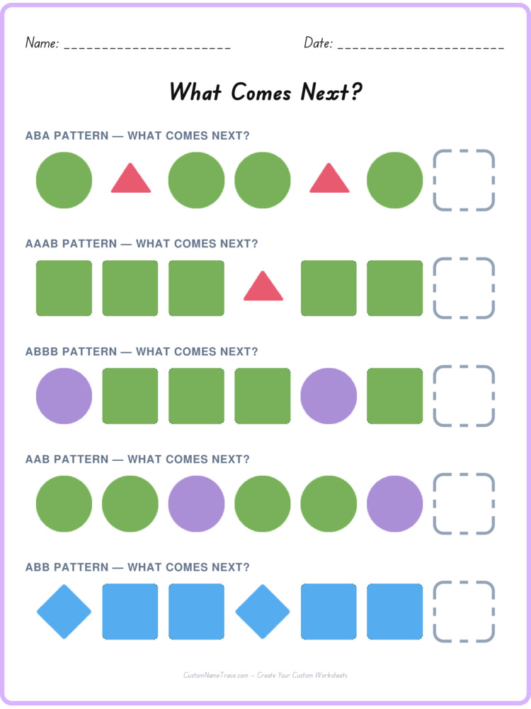Mixed Review pattern worksheet 59 for kids