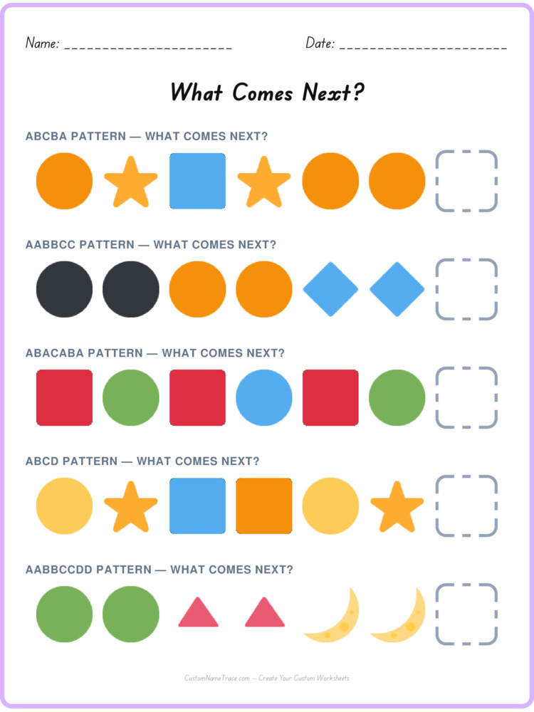 Mixed Review pattern worksheet 6 for kids