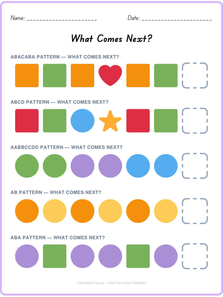 Mixed Review pattern worksheet 61 for kids