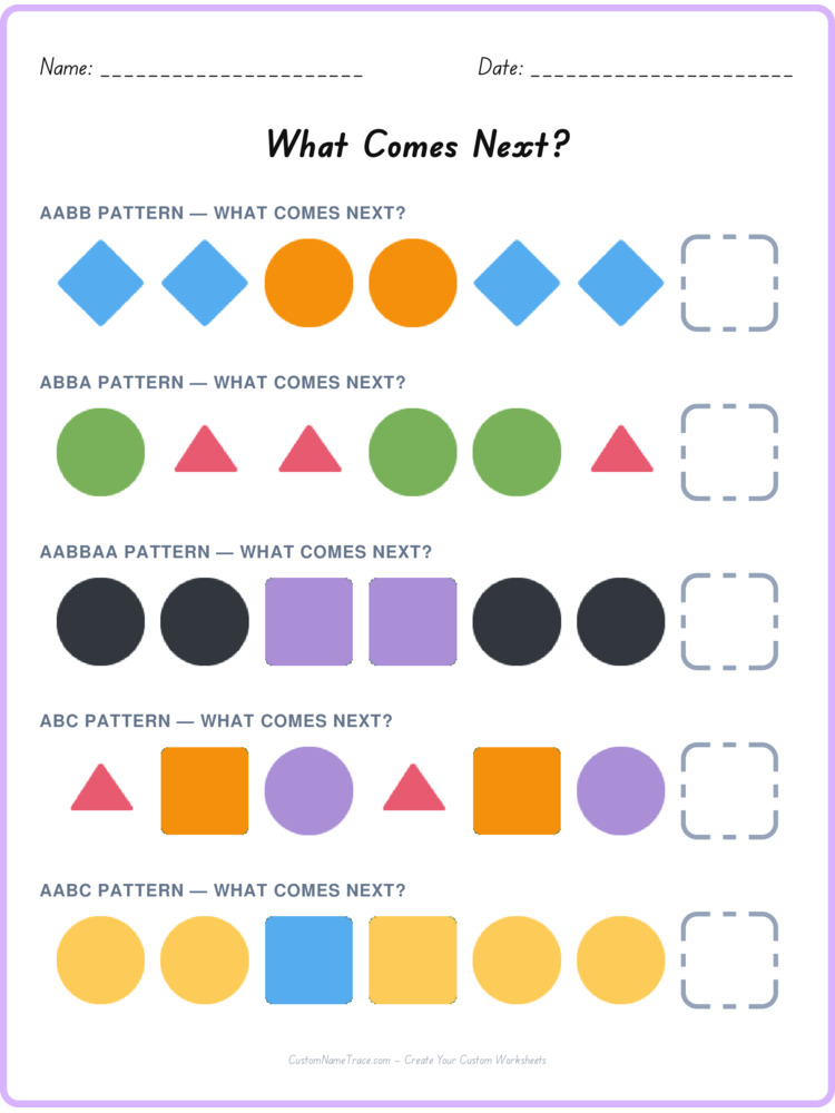 Mixed Review pattern worksheet 62 for kids