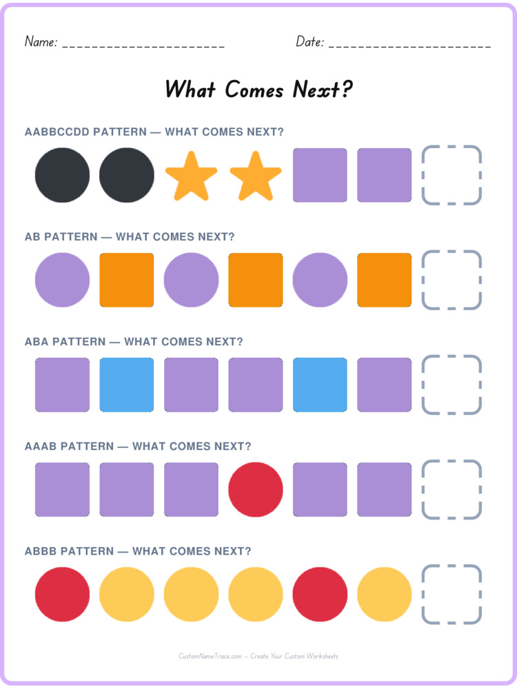 Mixed Review pattern worksheet 63 for kids