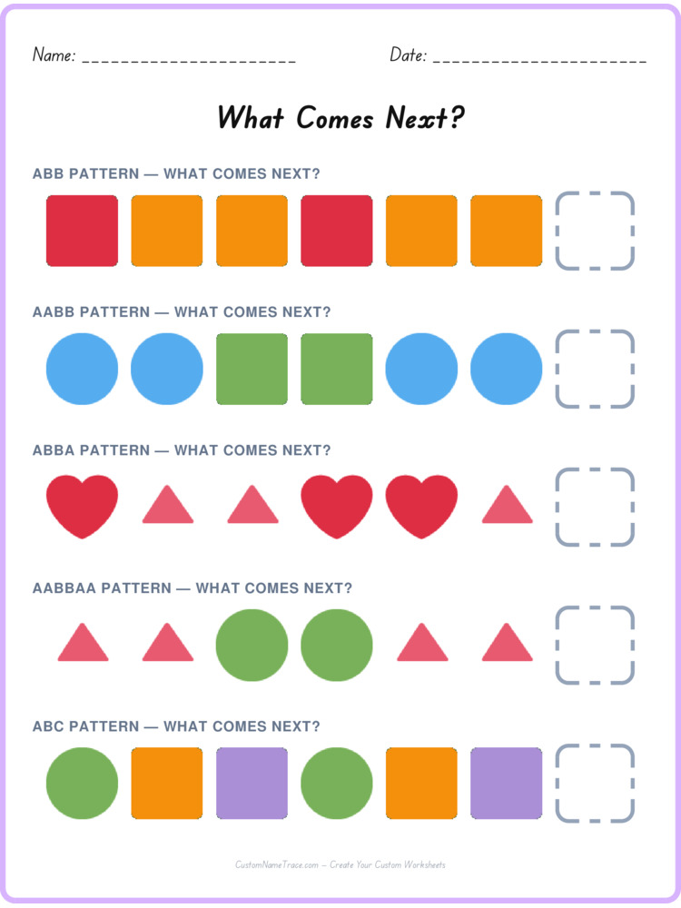 Mixed Review pattern worksheet 68 for kids