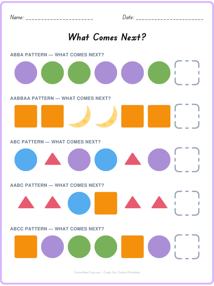 Mixed Review pattern worksheet 69 for kids