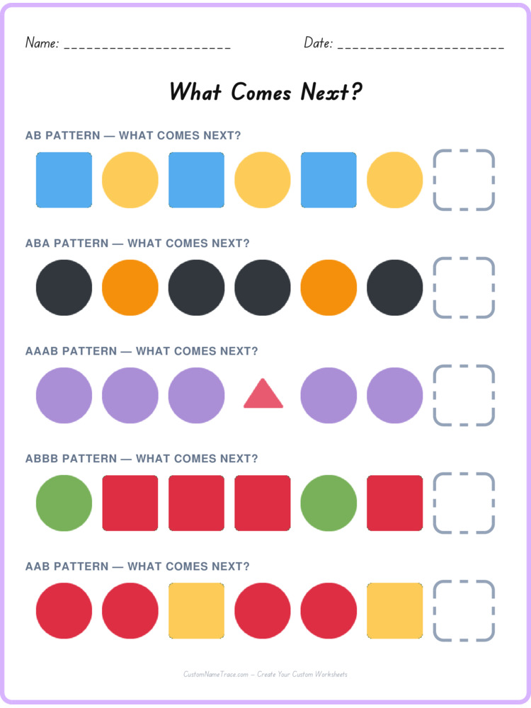 Mixed Review pattern worksheet 7 for kids