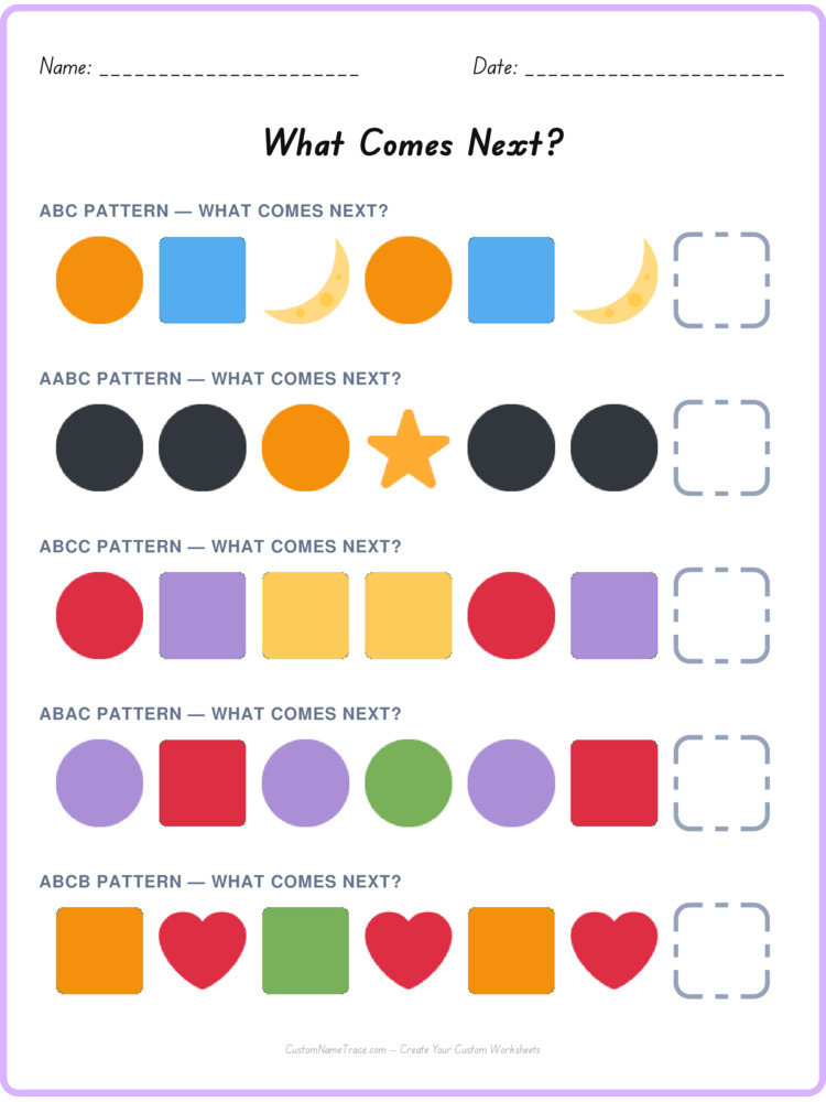 Mixed Review pattern worksheet 70 for kids
