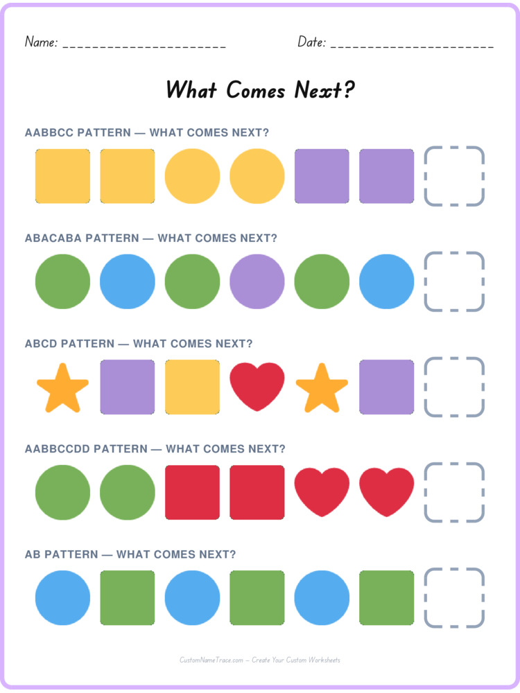Mixed Review pattern worksheet 71 for kids